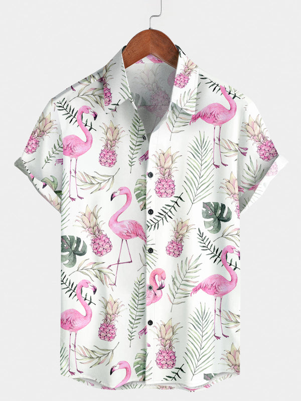 Men's Flamingo Print Short Sleeve Shirt