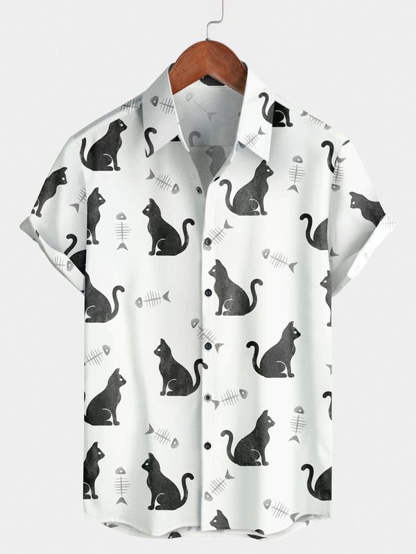 Men's Cat Print Short Sleeve Shirt