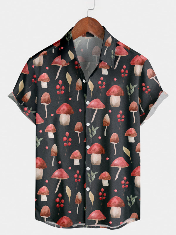 Camicia da uomo a maniche corte con stampa di funghi