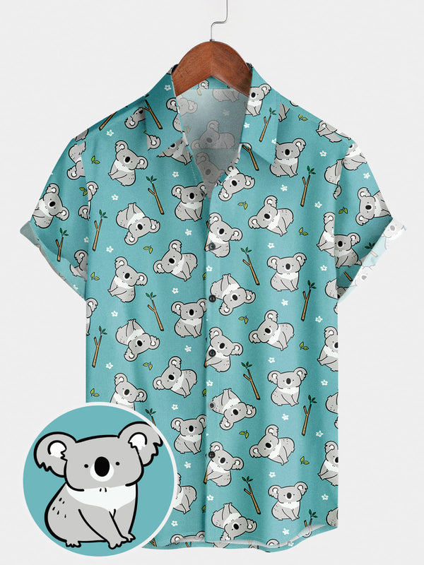 Men's Koala Print Short Sleeve Shirt