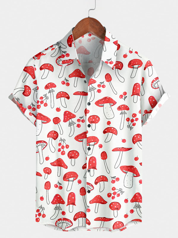 Chemise à manches courtes à imprimé champignon pour hommes