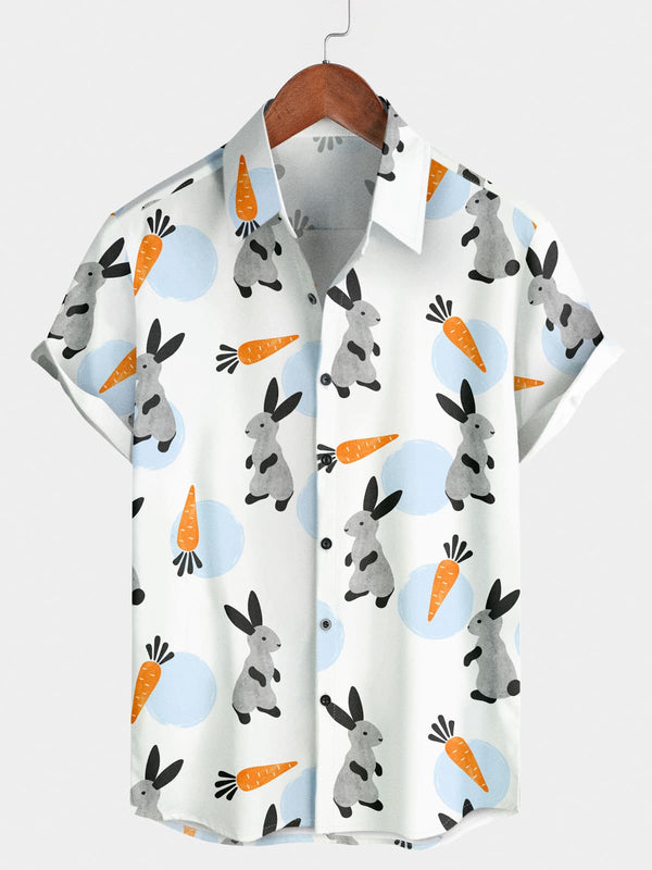 Chemise à manches courtes à imprimé lapin pour hommes