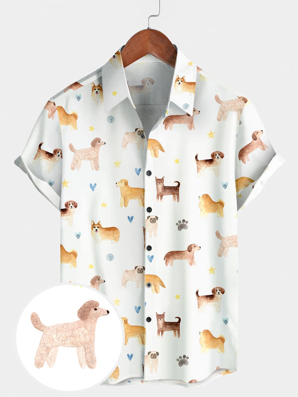 Chemise à manches courtes à imprimé chien pour hommes