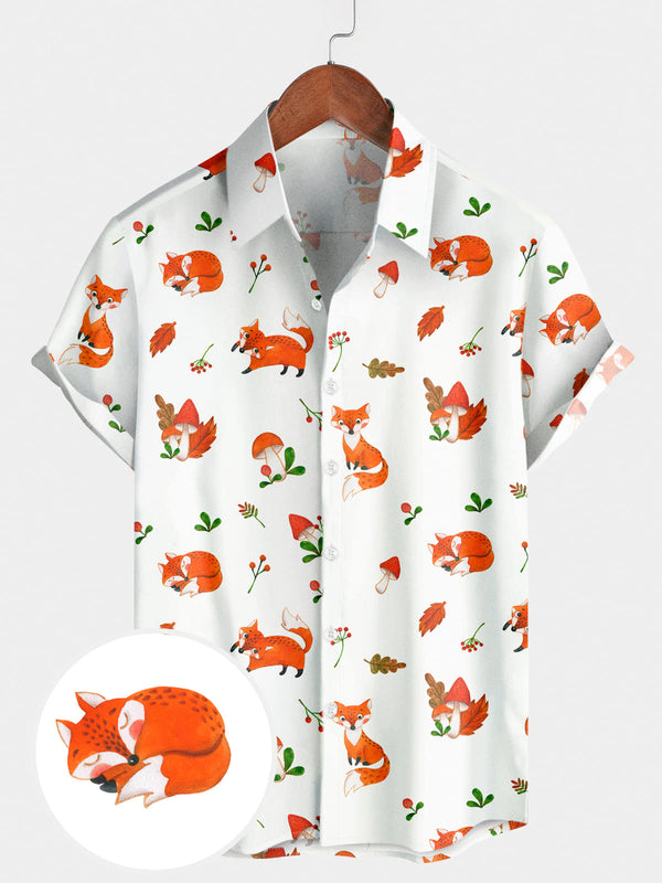 Men's Fox Print Short Sleeve Shirt