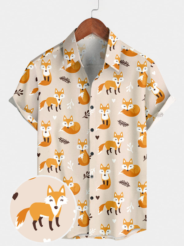 Men's Floral Fox Short Sleeve Shirt