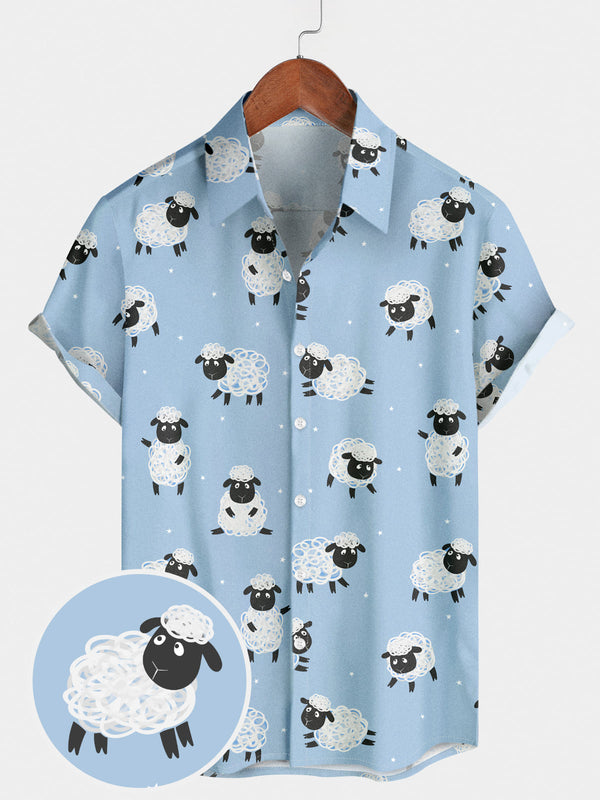 Men's Sheep Print Short Sleeve Shirt