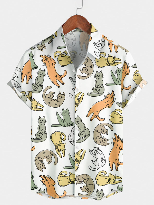 Men's Cat Holiday Short Sleeve Shirt