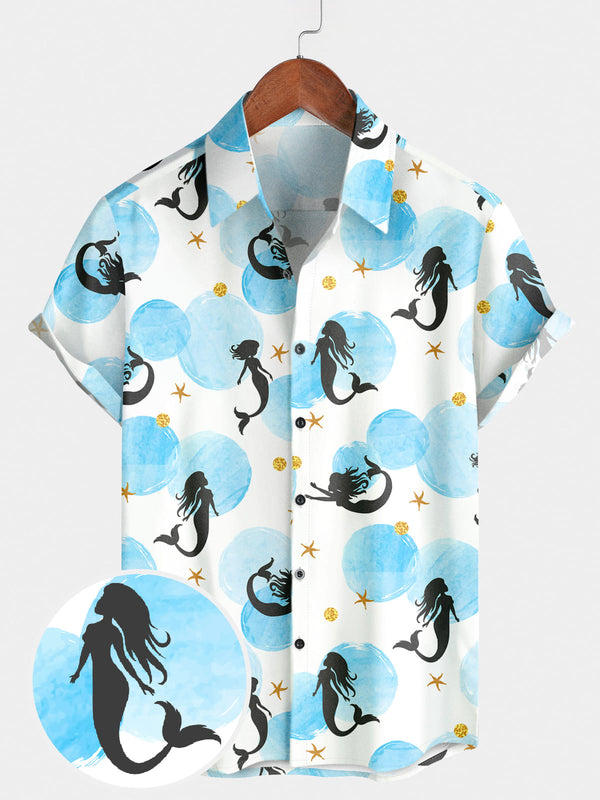 Men's Mermaid Print Short Sleeve Shirt