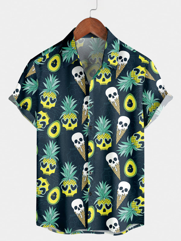 Men's Pineapple Skeleton Short Sleeve Shirt