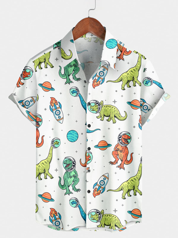 Camicia a maniche corte casual da uomo con dinosauro