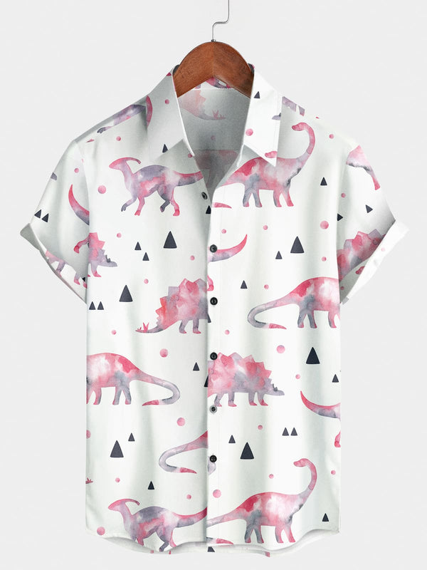 Camicia a maniche corte casual da uomo con dinosauro