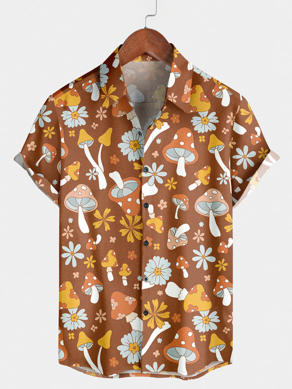 Men's Mushroom Print Short Sleeve Shirt