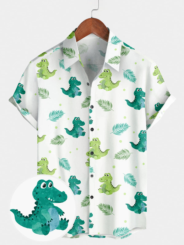 Chemise à manches courtes à imprimé dinosaure pour hommes