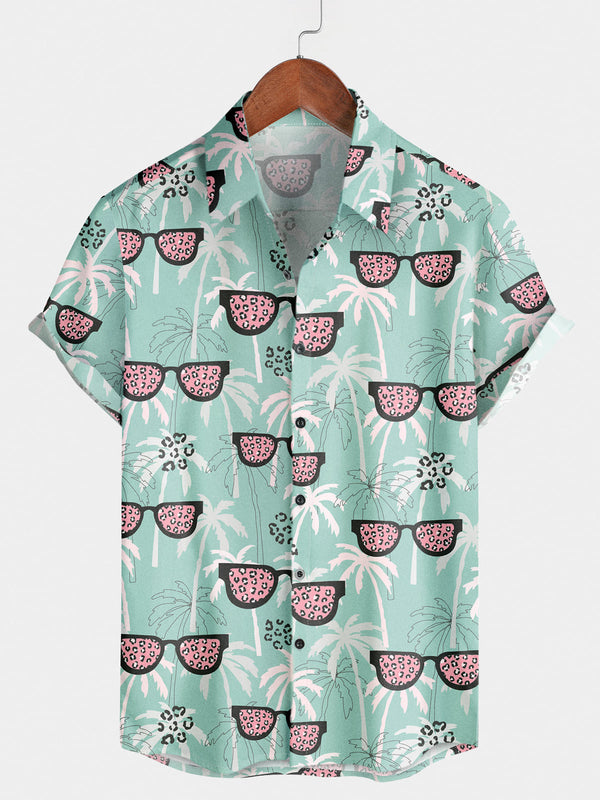 Camicia a maniche corte con stampa hawaiana da uomo