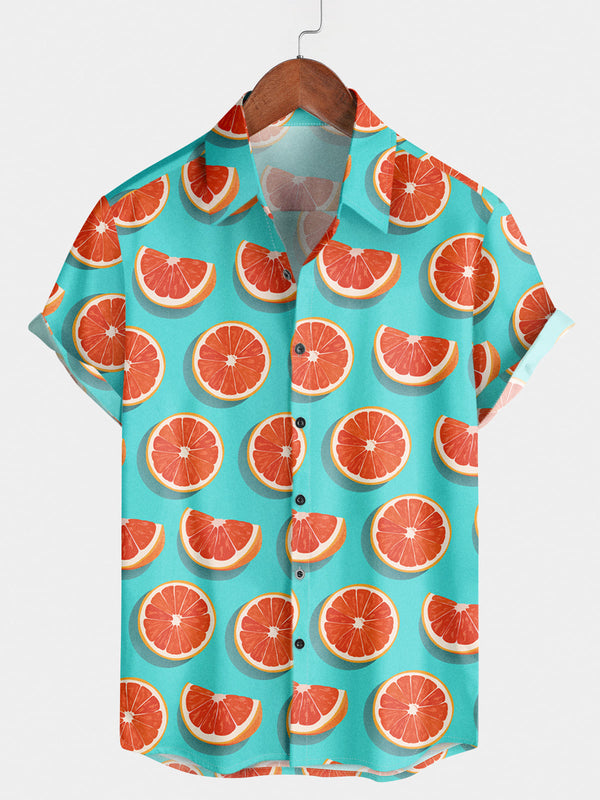 Men's Orange Print Short Sleeve Shirt