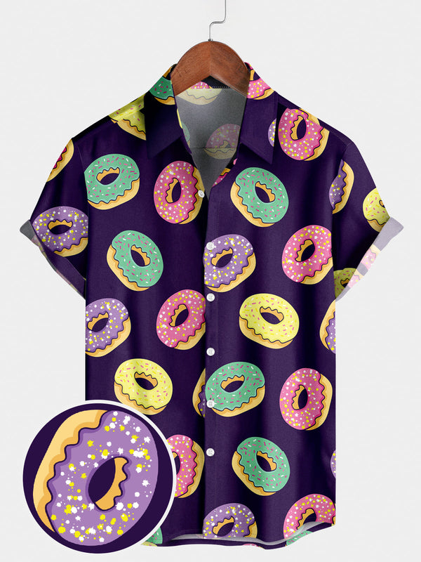 Chemise à manches courtes à imprimé donut pour hommes