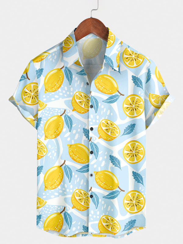 Men's Lemon Print Short Sleeve Shirt