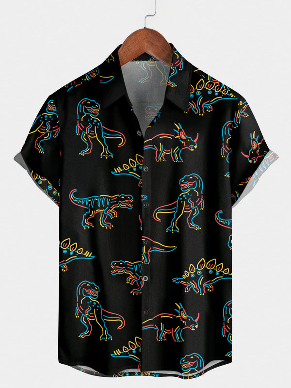 Chemise à manches courtes à imprimé dinosaure pour hommes