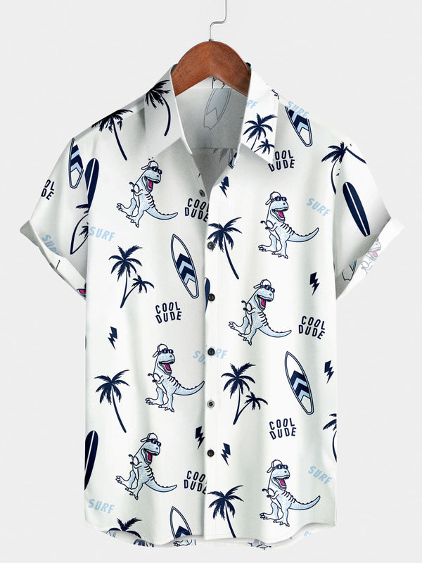 Chemise décontractée à manches courtes dinosaure pour hommes