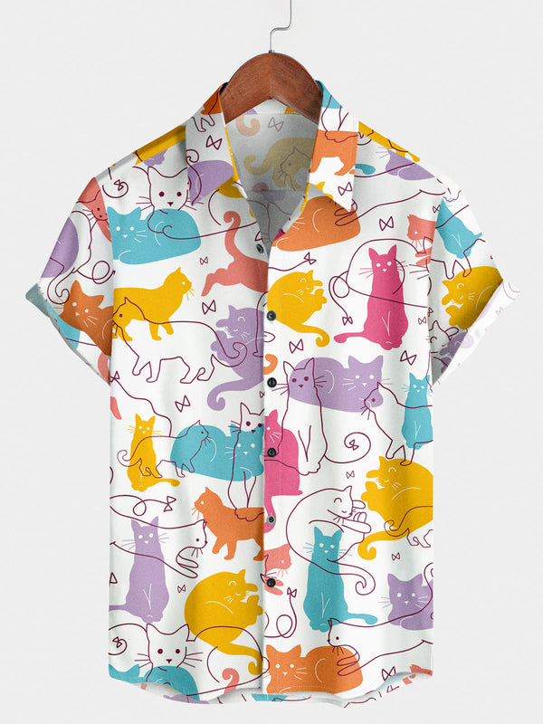 Men's Cat Print Short Sleeve Shirt