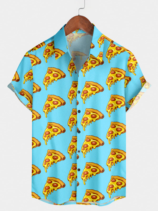 Men's Pizza Print Short Sleeve Shirt