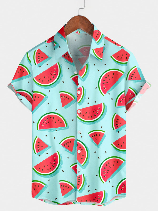 Men's Watermelon Print Short Sleeve Shirt