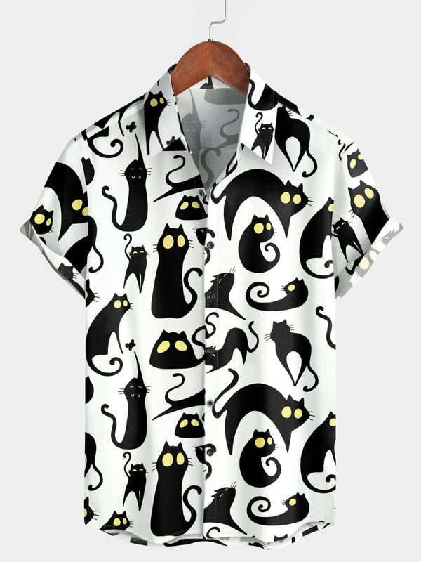 Men's Cat Print Short Sleeve Shirt