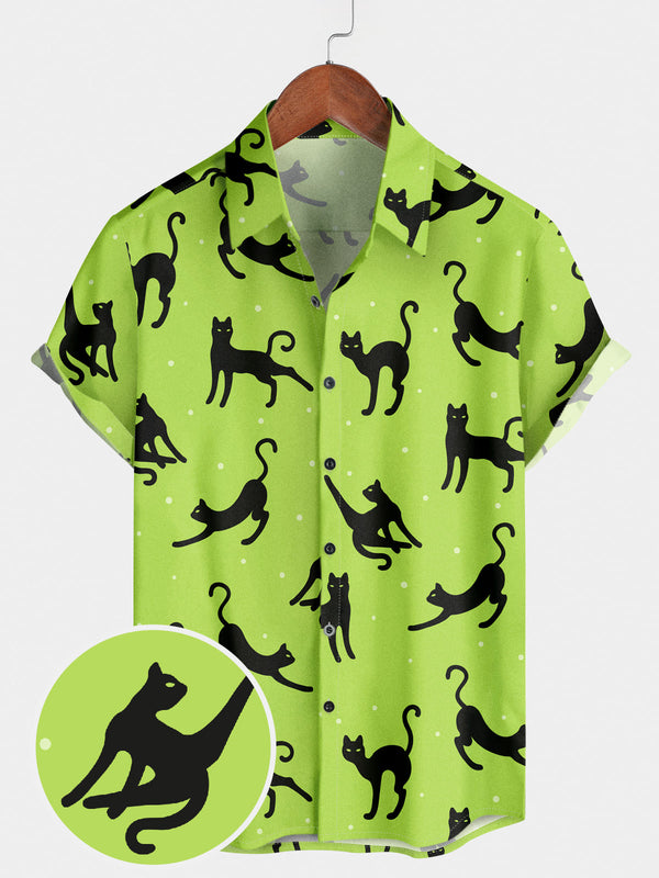 Men's Cat Print Short Sleeve Shirt