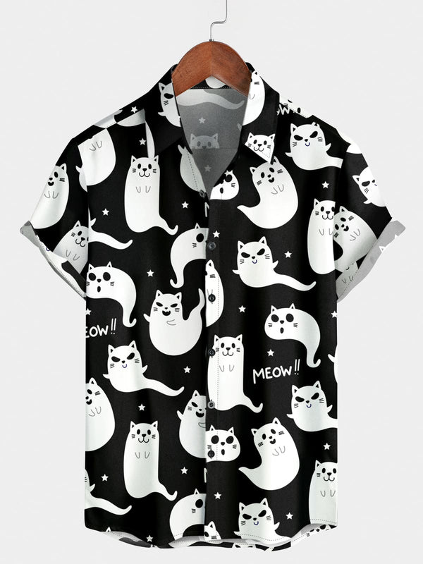 Men's Cat Print Short Sleeve Shirt