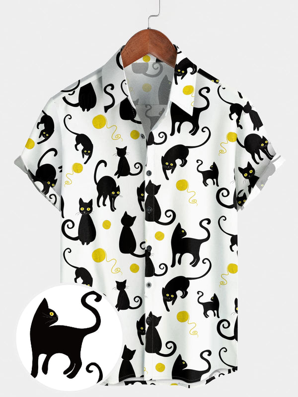 Men's Cat Print Short Sleeve Shirt