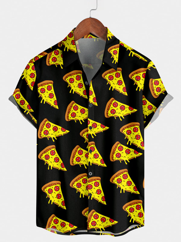 Camicia a maniche corte da uomo con stampa pizza