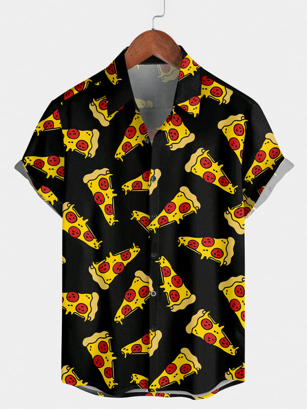 Camicia a maniche corte da uomo con stampa pizza