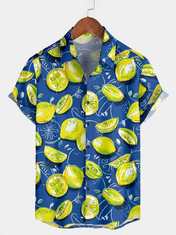 Camicia a maniche corte da uomo con stampa limone