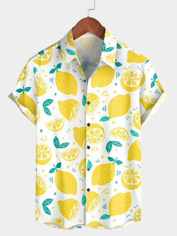 Men's Lemon Print Short Sleeve Shirt