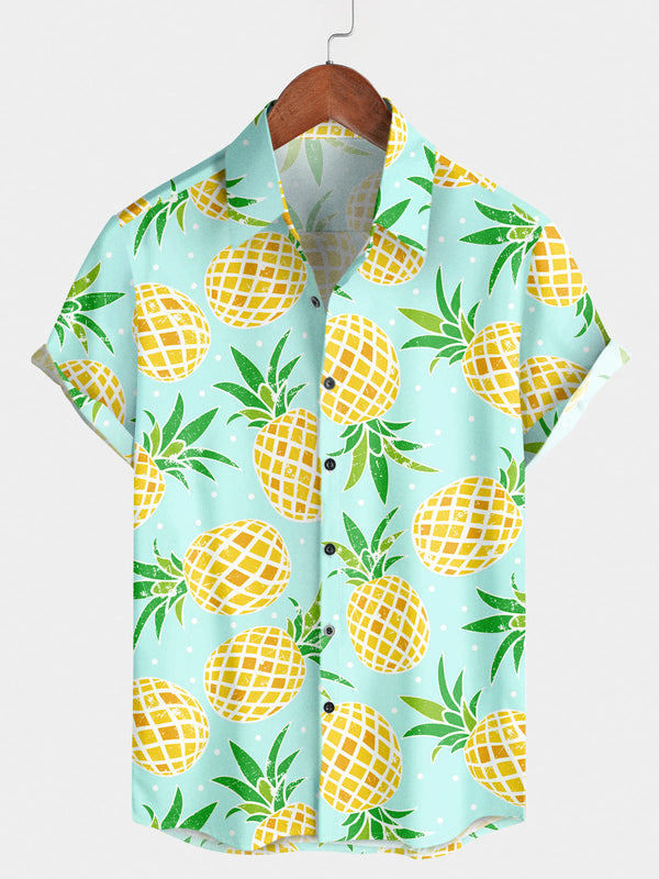 Chemise à manches courtes à imprimé ananas pour homme