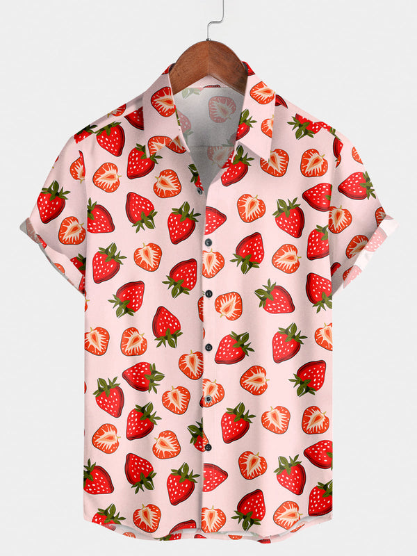 Camicia a maniche corte da uomo con frutta rossa