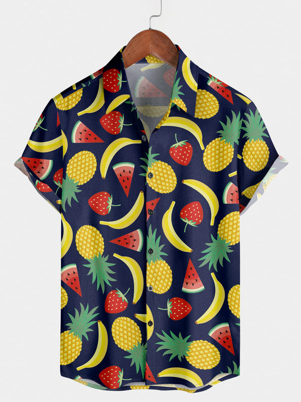 Camicia a maniche corte da uomo con stampa di frutta