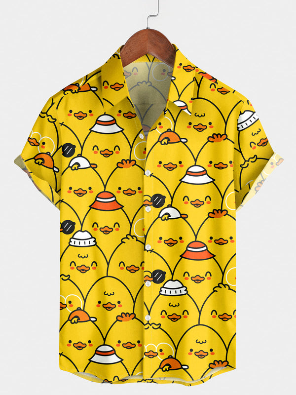 Men's Cartoon Duck Print Short Sleeve Shirt