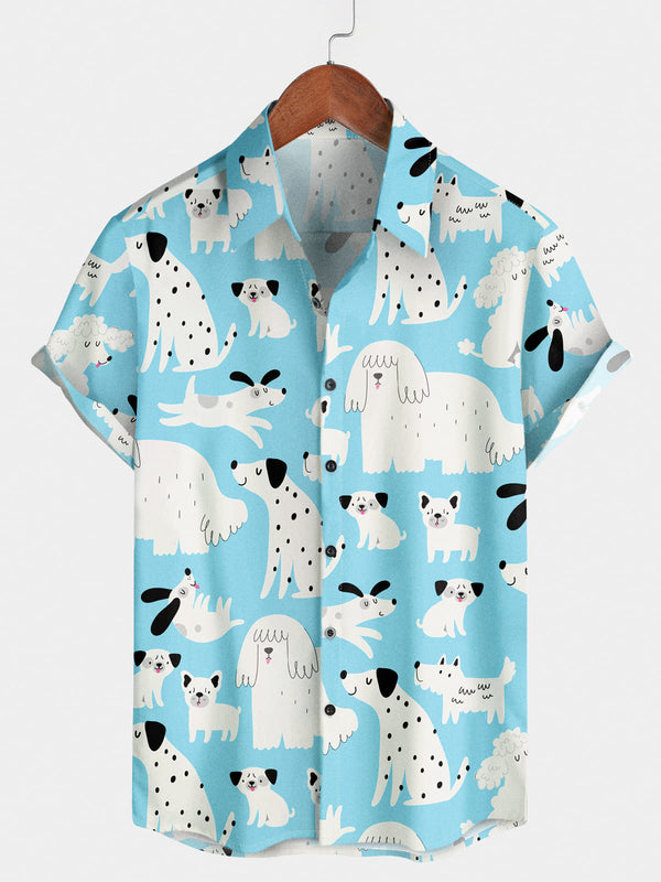 Men's Dog Print Short Sleeve Shirt