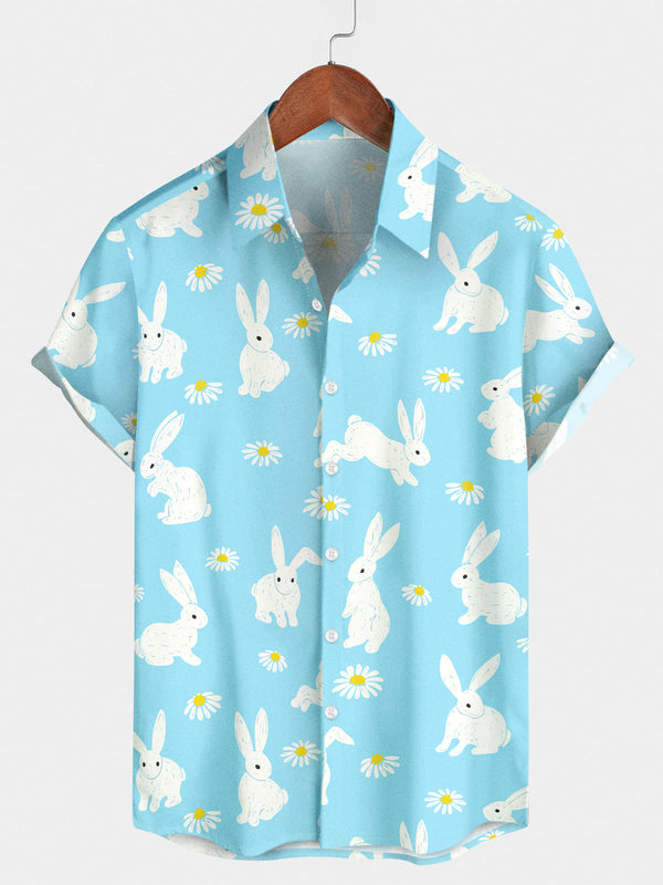 Chemise à manches courtes à imprimé lapin pour hommes