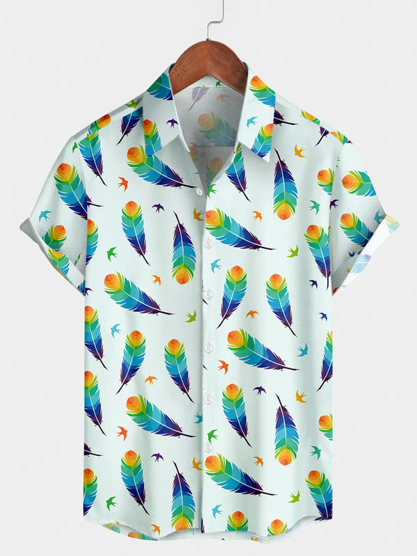 Men's Feather Print Short Sleeve Shirt