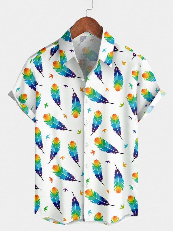 Men's Feather Print Short Sleeve Shirt