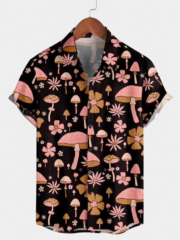 Men's Mushroom Print Short Sleeve Shirt