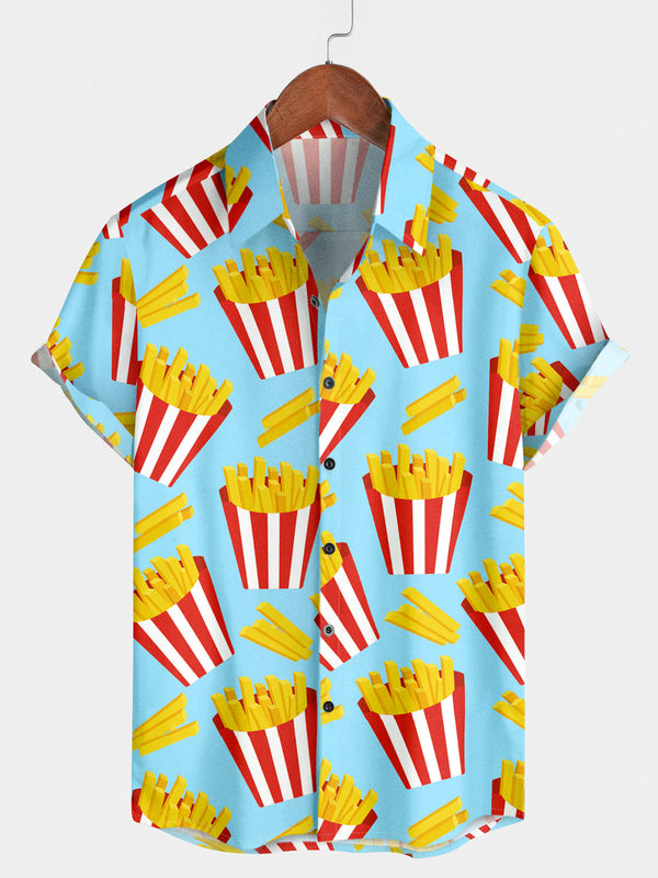 Men's French fries Print Short Sleeve Shirt