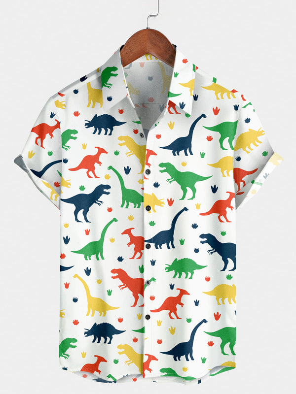 Chemise à manches courtes à imprimé dinosaure pour hommes