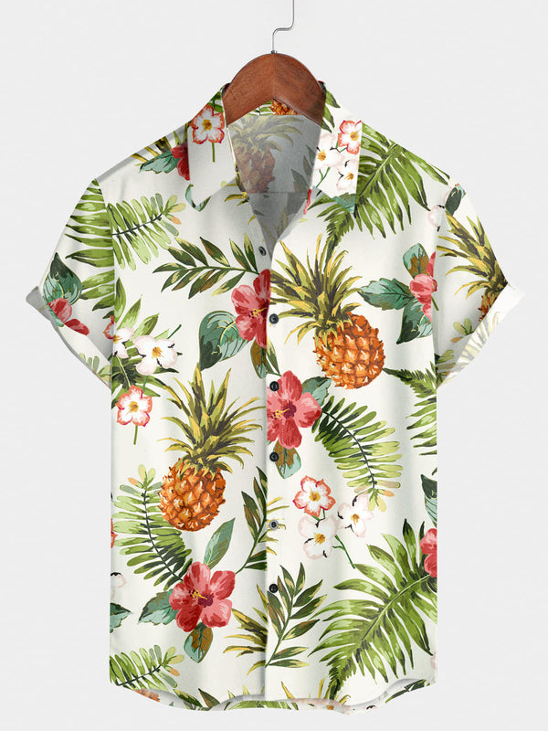 Camicia a maniche corte da uomo con ananas floreale