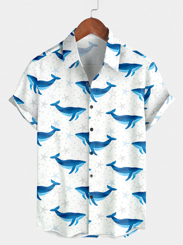 Chemise à manches courtes à imprimé baleine pour hommes