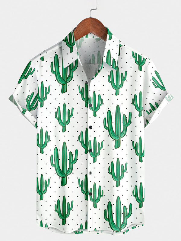 Chemise à manches courtes à imprimé cactus pour hommes