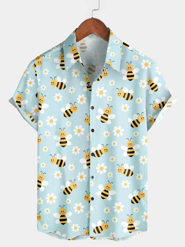 Chemise à manches courtes à imprimé abeilles pour hommes