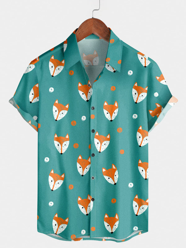 Men's Fox Print Short Sleeve Shirt